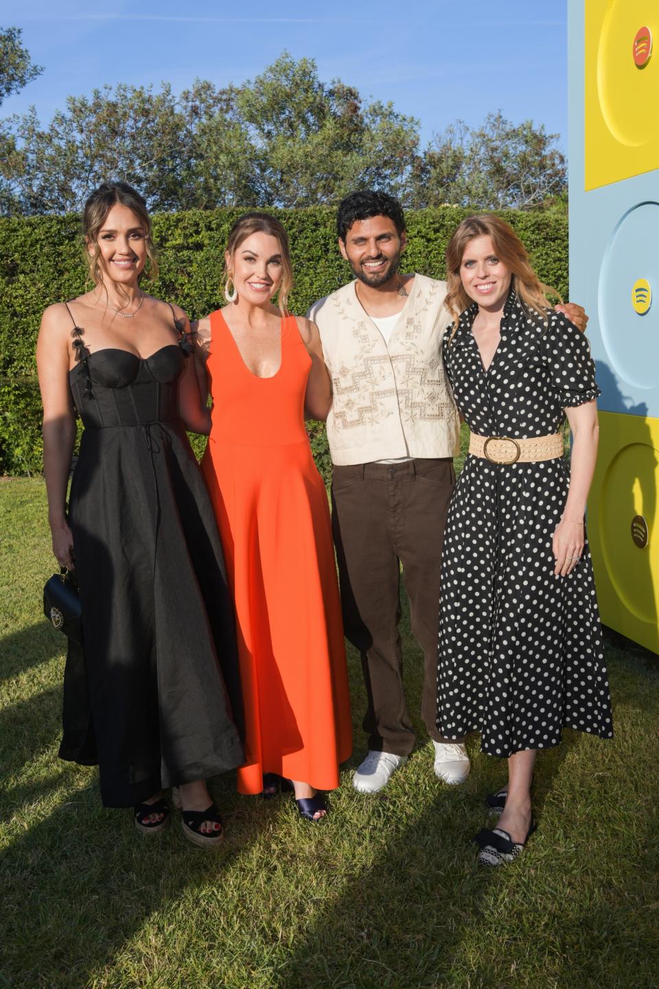 CANNES, FRANCE - JUNE 17: (L-R) Jessica Alba, Dustee Jenkins, Chief Public Affairs Officer, Spotify, Jay Shetty and Princess Beatrice of York and attend Spotify’s intimate evening of music and culture featuring a performance from John Legend at Cannes Lions 2024 on June 17, 2024 in Cannes, France. (Photo by Antony Jones/Getty Images for Spotify )