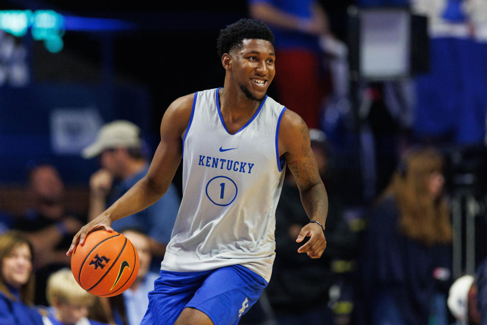 Kentucky guard Justin Edwards (1) is expected to be a top pick in next year's NBA Draft. (Jordan Prather-USA TODAY Sports)
