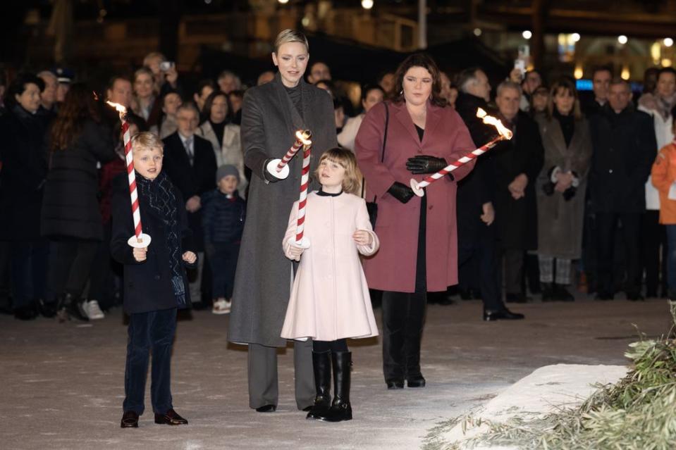 Princess Charlene of Monaco, MÃ©lanie-Antoinette de Massy, Prince Jacques of Monaco and Princess Gabriella of Monaco attend the Ceremony Of The Sainte-Devote on January 27, 2023 