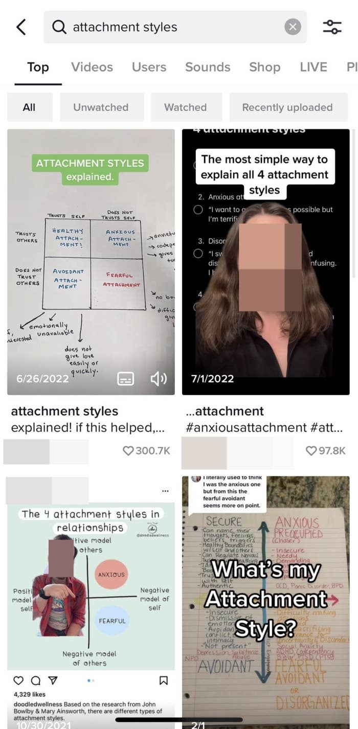 TikTok For You &quot;attachment styles&quot; pages