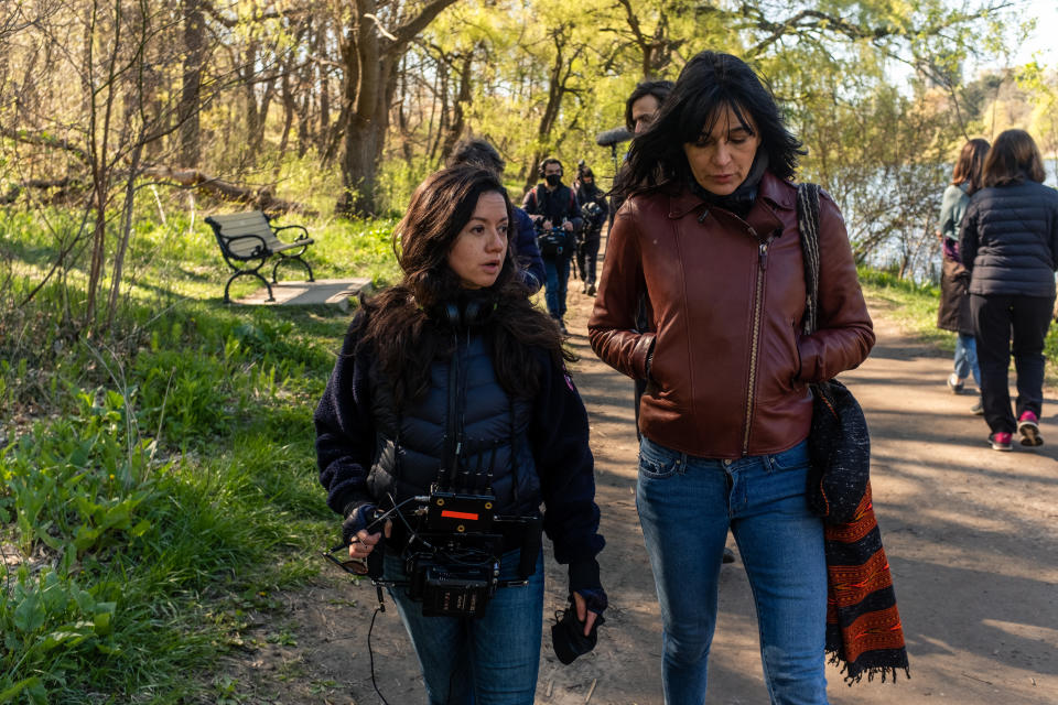 L to R: Director Lina Rodríguez with actor Noëlle Schönwald on the set of SO MUCH TENDERNESS (Photo by Jeffrey Chiu)