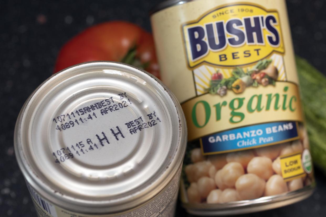 An expired "best by" date is seen on a can of garbanzo beans, Saturday, Aug. 20, 2022, in Boston. (AP Photo/Michael DwyerAs awareness grows around the world about the problem of food waste, one culprit in particular is drawing scrutiny: “best before” labels. Manufacturers have used the labels for decades to estimate peak freshness. Unlike “use by” labels, which are found on perishable foods like meat and dairy, “best before” labels have nothing to do with safety and may encourage consumers to throw away food that’s perfectly fine to eat. (AP Photo/Michael Dwyer)