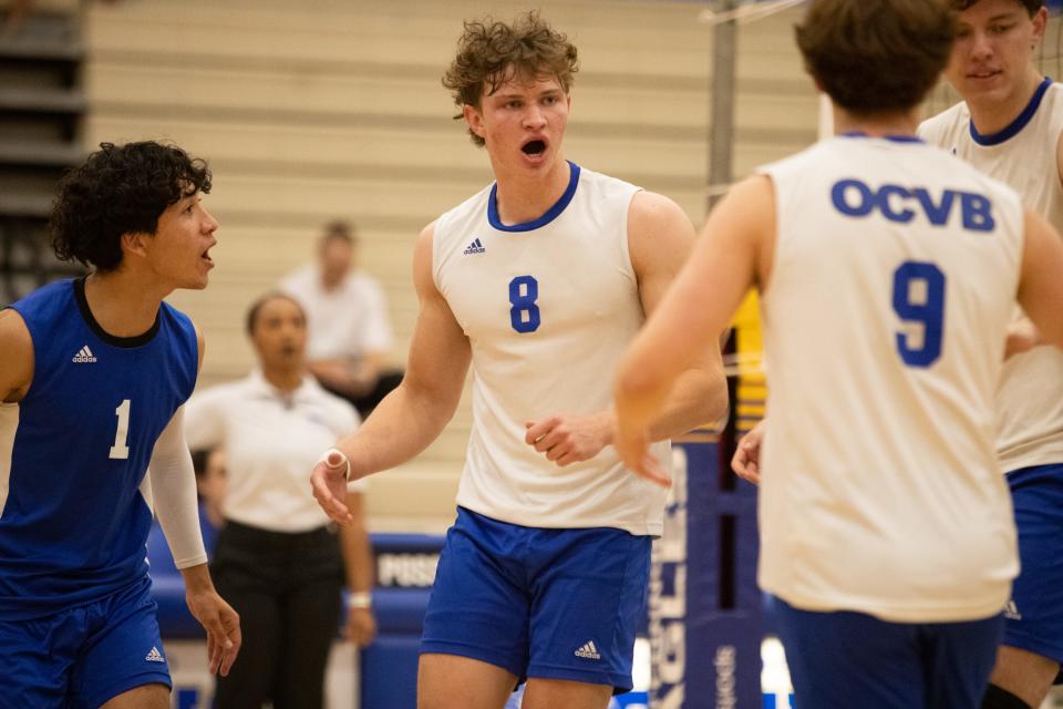 Eagles outside hitter Braeden Baker (8) at Sandra Day O'Connor High School gym in Phoenix on May 7, 2024.