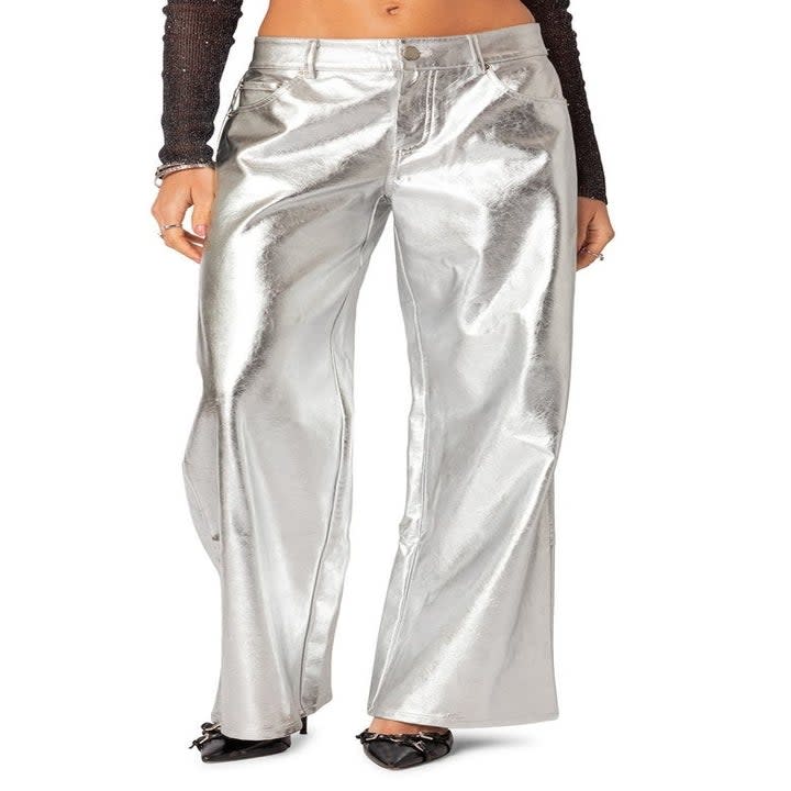 the loose silver pants with a flare
