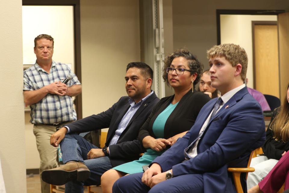 U.S. Rep. Gabe Vasquez (center) attends a Student Advisory Committee meeting, Aug. 15, 2023 at the Carlsbad Municipal Annex.