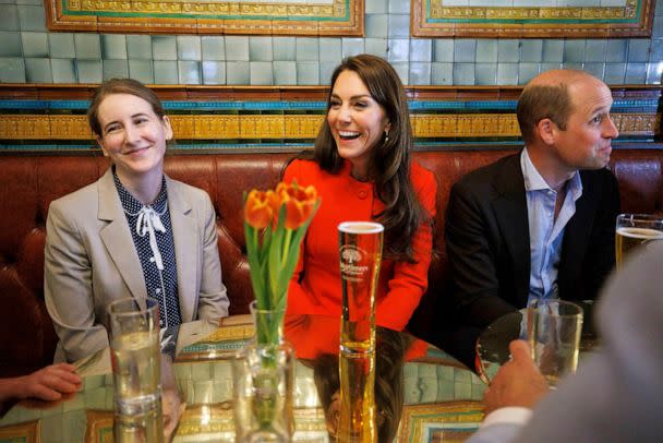 PHOTO: Prince William, Prince of Wales and Catherine, Princess of Wales chat to local business people as they visit the Dog and Duck pub in Soho ahead of this weekend's coronation on May 4, 2023 in London, England. (Jamie Lorriman/Wpa Pool/Getty Images)