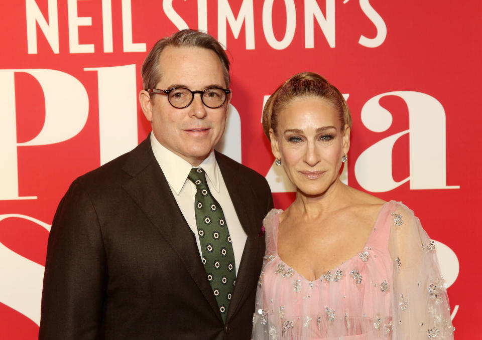 Matthew Broderick and Sarah Jessica Parker pose at the opening night of the Neil Simon play "Plaza Suite" on Broadway at The Hudson Theater in 2022 in New York City.