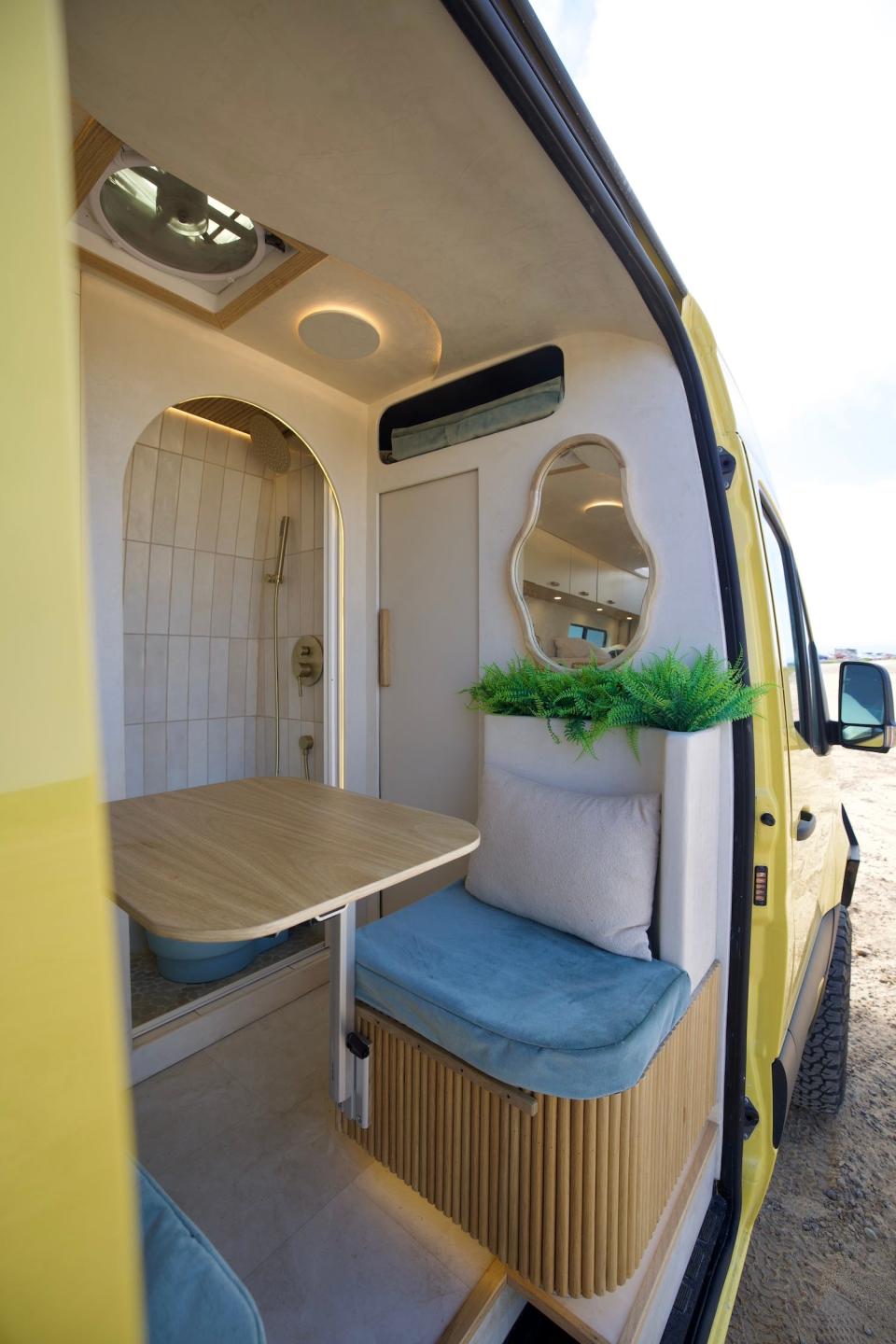 The interior of Abbe Minor's van conversion.