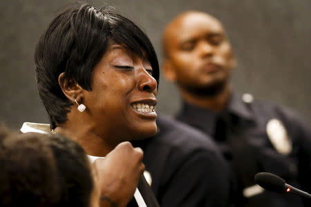 Tritobia Ford, mother of Ezell Ford, speaks about the death of her son during a meeting of the Los Angeles Police Commission in Los Angeles, California June 9, 2015. REUTERS/Patrick T. Fallon