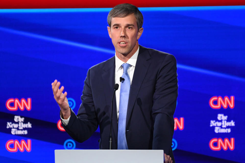 Democratic presidential hopeful former Texas representative Beto O'Rourke speaks during the fourth Democratic primary debate of the 2020 presidential campaign season in Westerville, Ohio on Oct. 15, 2019. | Saul Loeb—AFP via Getty Images