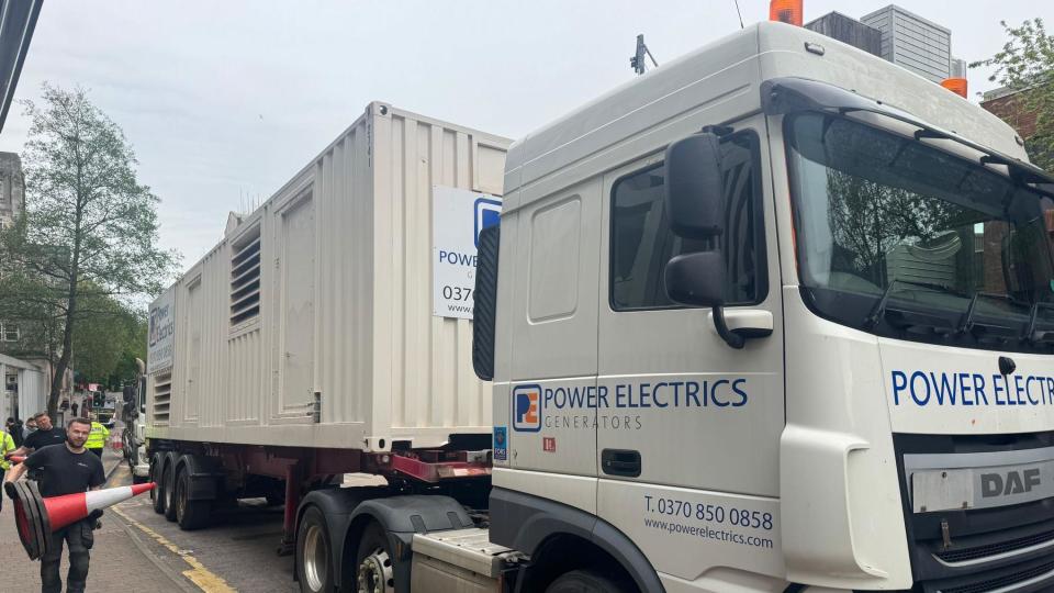 Image of a generator on a truck outside the BRI