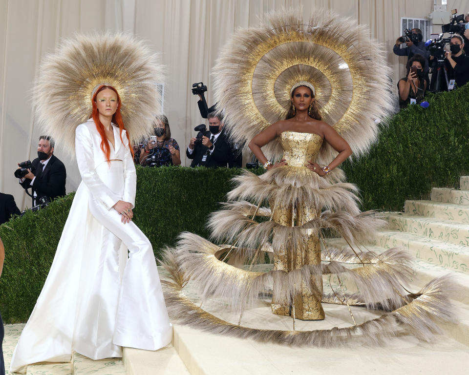 NEW YORK, NEW YORK - SEPTEMBER 13: Harris Reed and Iman attend the 2021 Met Gala benefit "In America: A Lexicon of Fashion" at Metropolitan Museum of Art on September 13, 2021 in New York City. (Photo by Taylor Hill/WireImage)