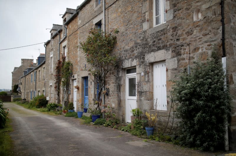 A view shows stone properties in a street in Saint-Jacut-de-la-Mer in Brittany