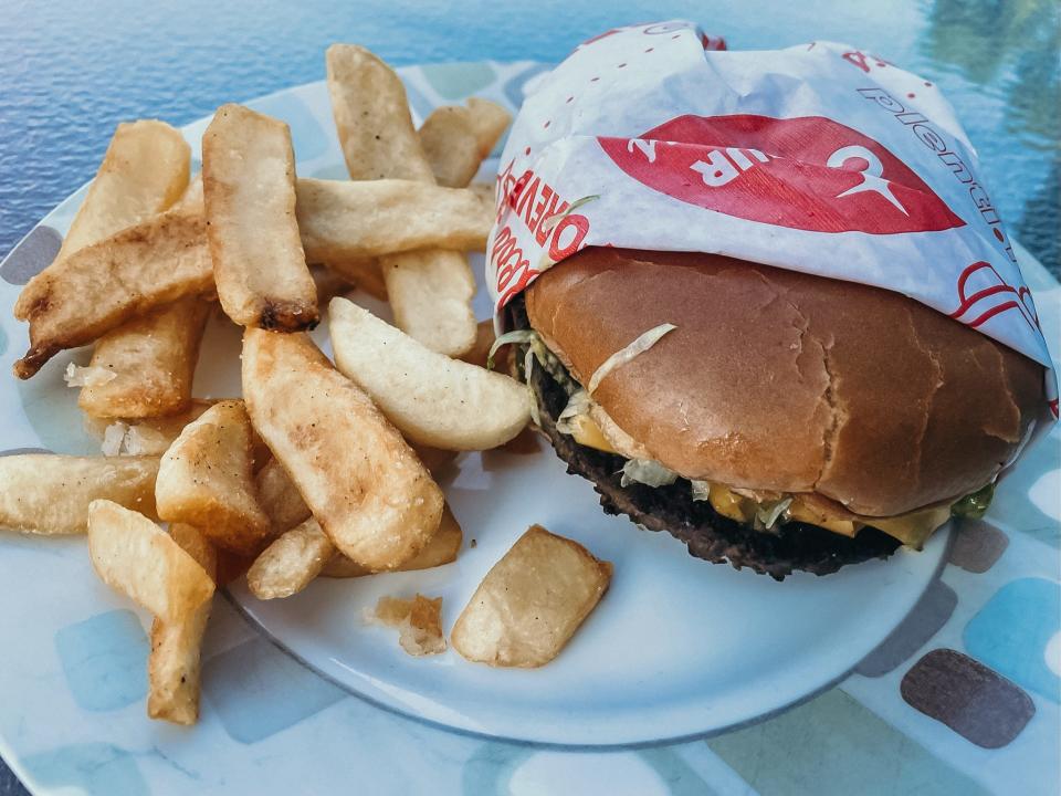 thick fries and a cheeseburger