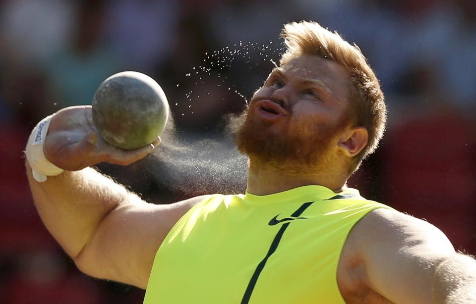 Kurt Roberts of the U.S. competes in the men's Shot Put during the IAAF Diamond League athletics meeting at Hampden Park in Glasgow