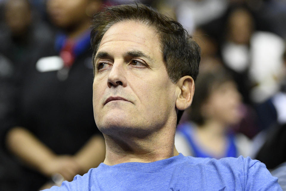 Dallas Mavericks owner Mark Cuban watches during the second half of an NBA basketball game between the Washington Wizards and the Dallas Mavericks, Wednesday, March 6, 2019, in Washington. The Wizards won 132-123. (AP Photo/Nick Wass)