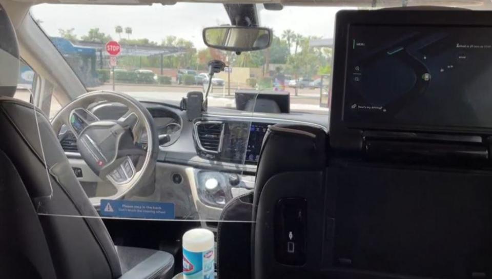 A view from the back seat as a Baidu robotaxi carries passengers in Beijing, China.  / Credit: CBS News