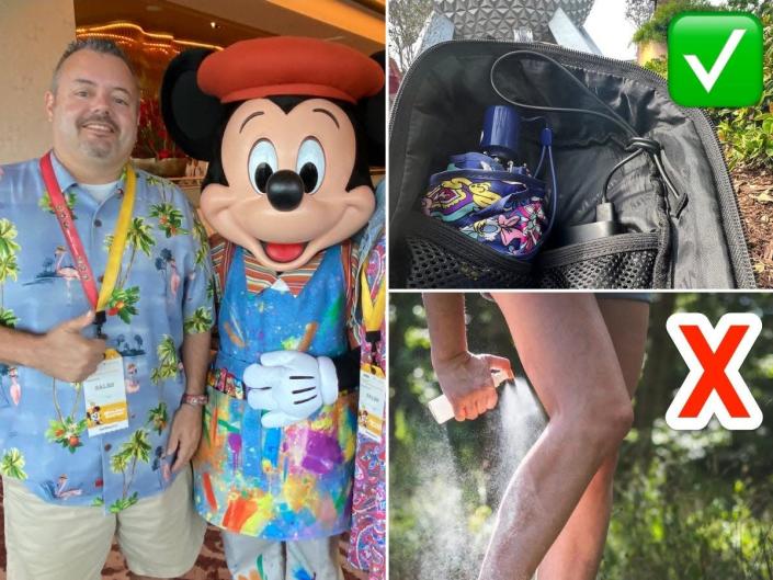 Greg Antonelle&#39;s packing list includes a portable charger and umbrella, but he said he skips bringing bug spray to Disney theme parks.Greg Antonelle&#39;s packing list includes a portable charger and umbrella, but he said he skips bringing bug spray to Disney theme parks.