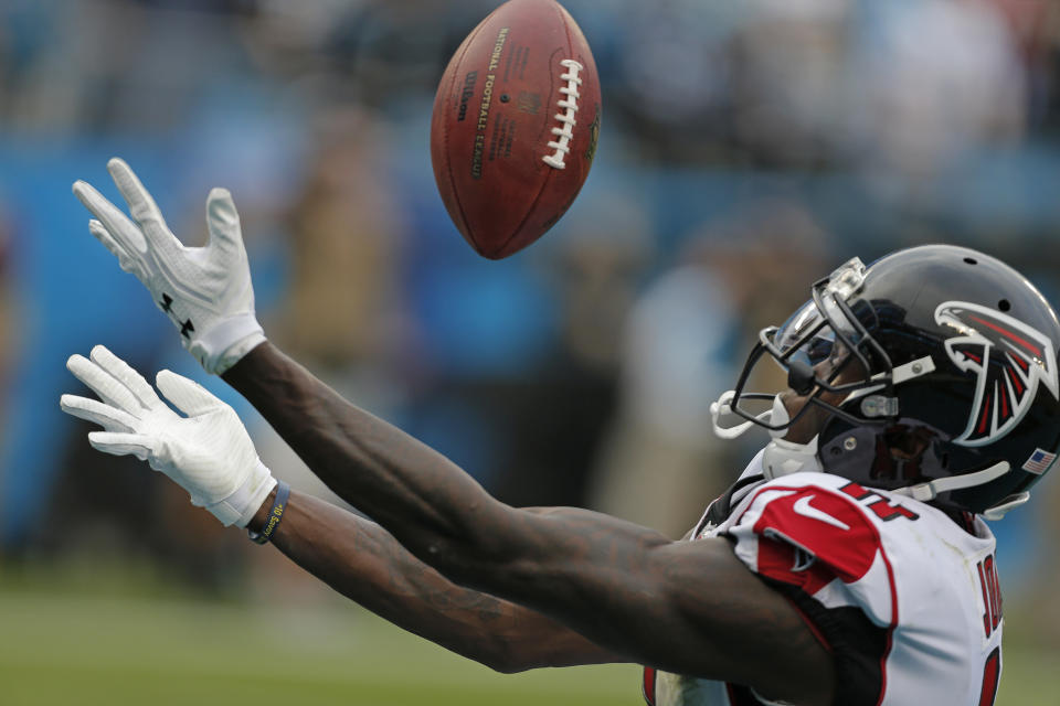 Julio Jones had a shockingly bad drop in the end zone Sunday versus the Panthers. (AP Photo/Bob Leverone)