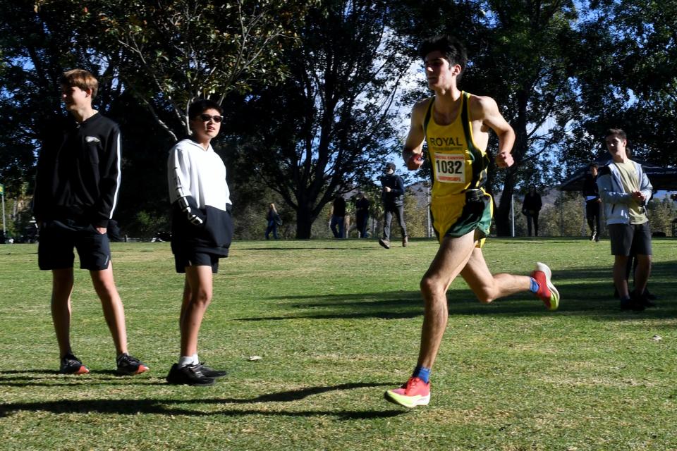 Royal's Jonah Bazerkanian wins the boys individual title at the Coastal Canyon League Cross Country Championships on Nov. 3.