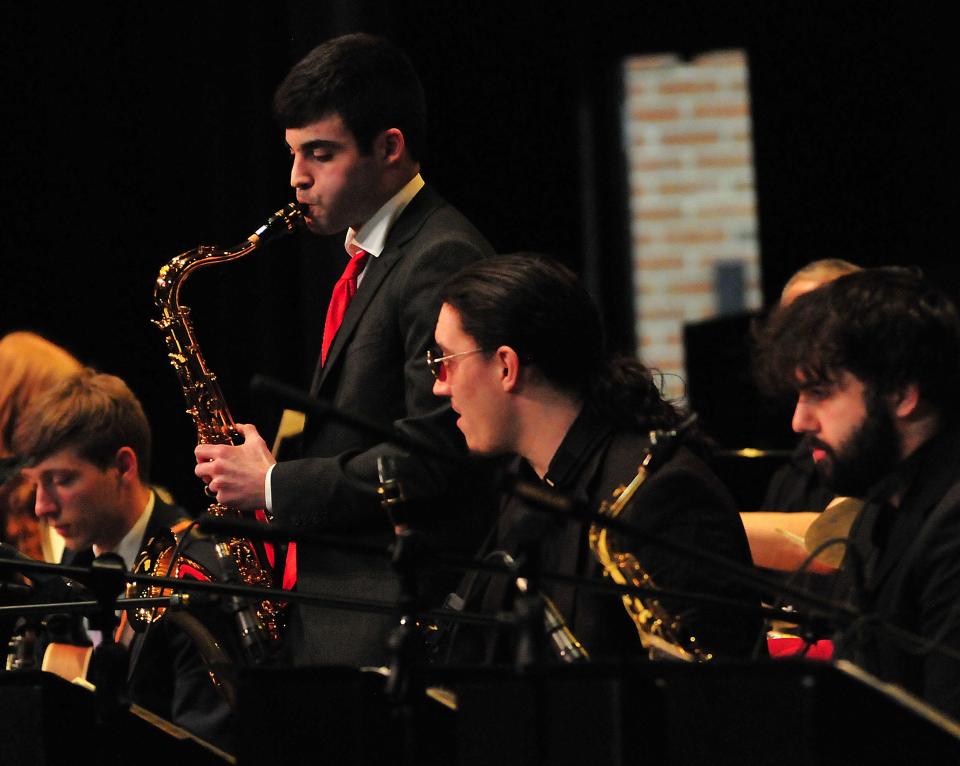 The Ashland University Jazz Orchestra, directed byScott Garlock, plays during the Maplerock Jazz Festival Friday, March 17, 2023 at Ashland University’s Hugo Young Theatre.