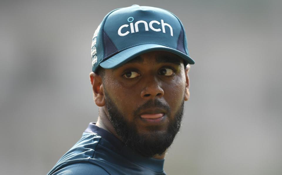 Rehan Ahmed of England looks on during England's training session at the Rajiv Gandhi International Stadium on January 22, 2024 in Hyderabad, India