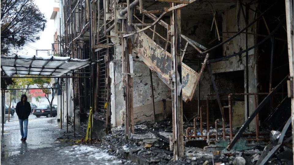 Damaged bank following protests in Tehran, Nov 2019