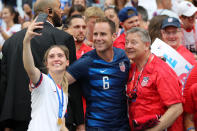 Morgan Brian of the USA poses for a selfie with loved ones after the 2019 FIFA Women's World Cup France Final match between The United States of America and The Netherlands at Stade de Lyon on July 07, 2019 in Lyon, France. (Photo by Elsa/Getty Images)