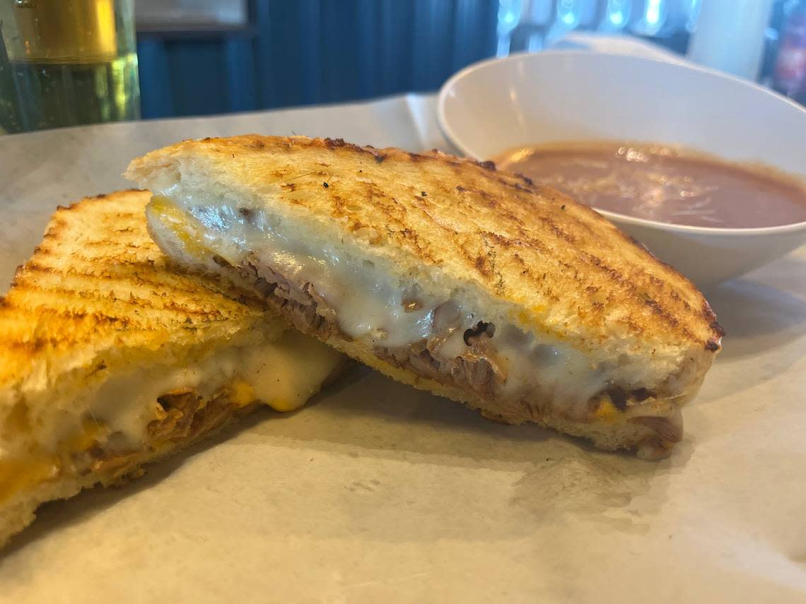 The brewery offered customers a variety of beer-friendly food options, such as this birria grilled cheese sandwich.