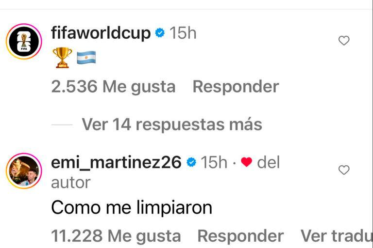 La broma de Dibu Martínez en Instagram para sus compañeros, que no lo incluyeron en una foto con la Copa del Mundo