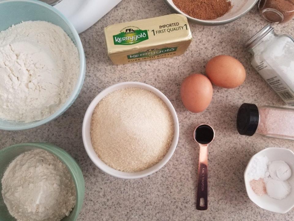 Ingredients for pumpkin spice snickerdoodle cookies.