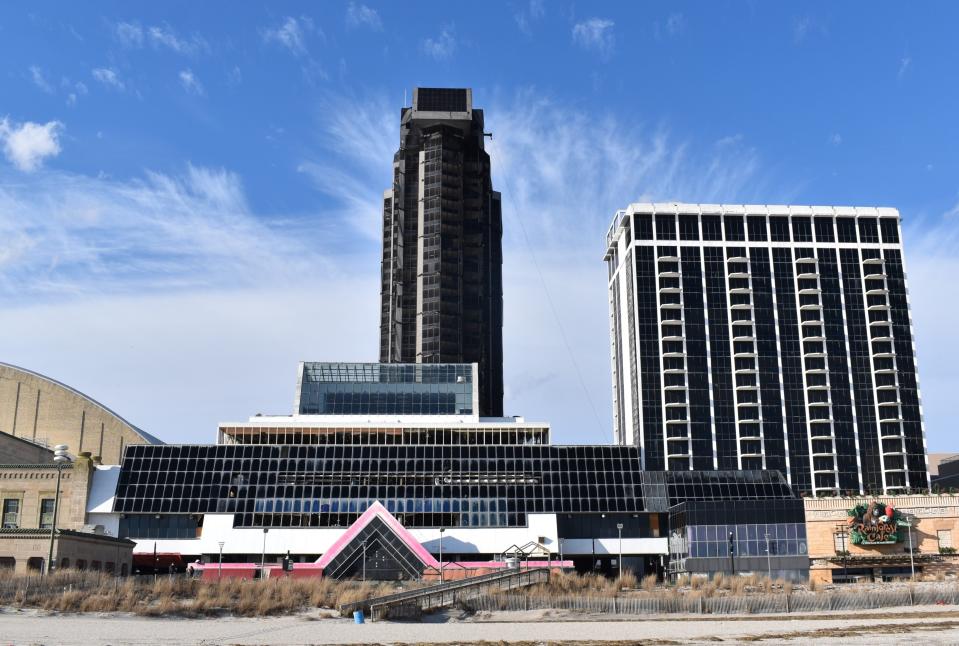 An implosion is planned for Feb. 17 to bring down a 34-story hotel tower as part of the demolition of the Trump Plaza complex in Atlantic City.