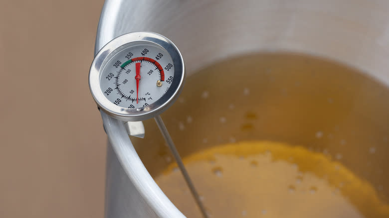 thermometer in pot of oil