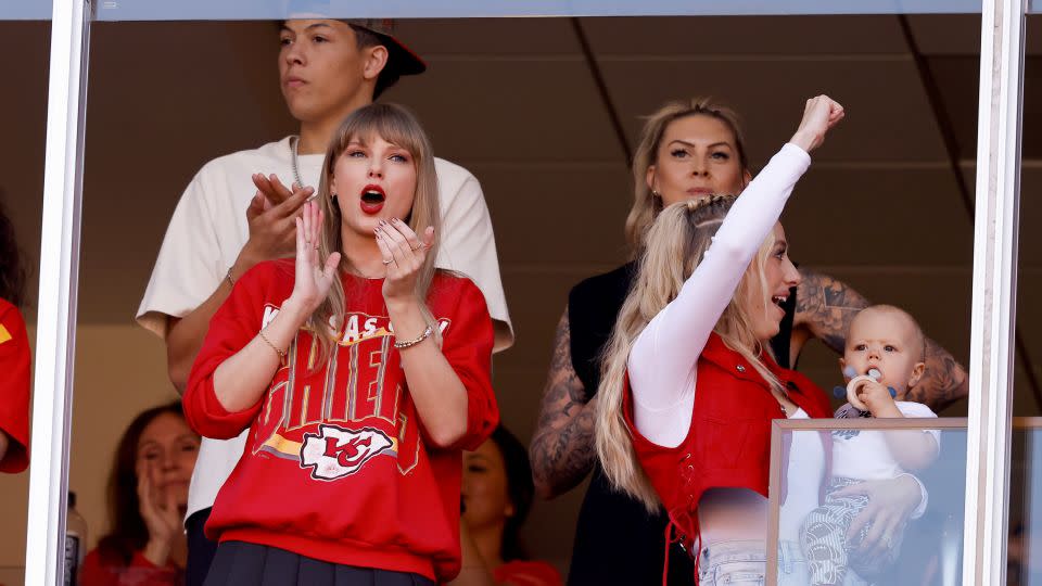 Taylor Swift and Brittany Mahomes cheer during the Kansas City Chiefs' game against the Los Angeles Chargers. - David Eulitt/Getty Images