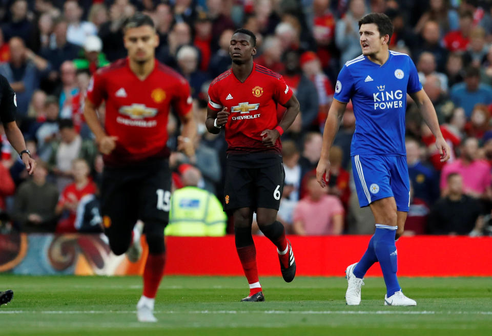 <p>Soccer Football – Premier League – Manchester United v Leicester City – Old Trafford, Manchester, Britain – August 10, 2018 Manchester United’s Paul Pogba celebrates scoring their first goal Action Images via Reuters/Andrew Boyers EDITORIAL USE ONLY. No use with unauthorized audio, video, data, fixture lists, club/league logos or “live” services. Online in-match use limited to 75 images, no video emulation. No use in betting, games or single club/league/player publications. Please contact your account representative for further details. </p>