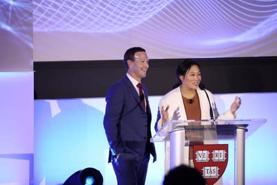 CZI Co-Founders and Co-CEOs Mark Zuckerberg and Priscilla Chan at the launch of the Kempner Institute for the Study of Natural and Artificial Intelligence at Harvard University. | Photograph by CZI