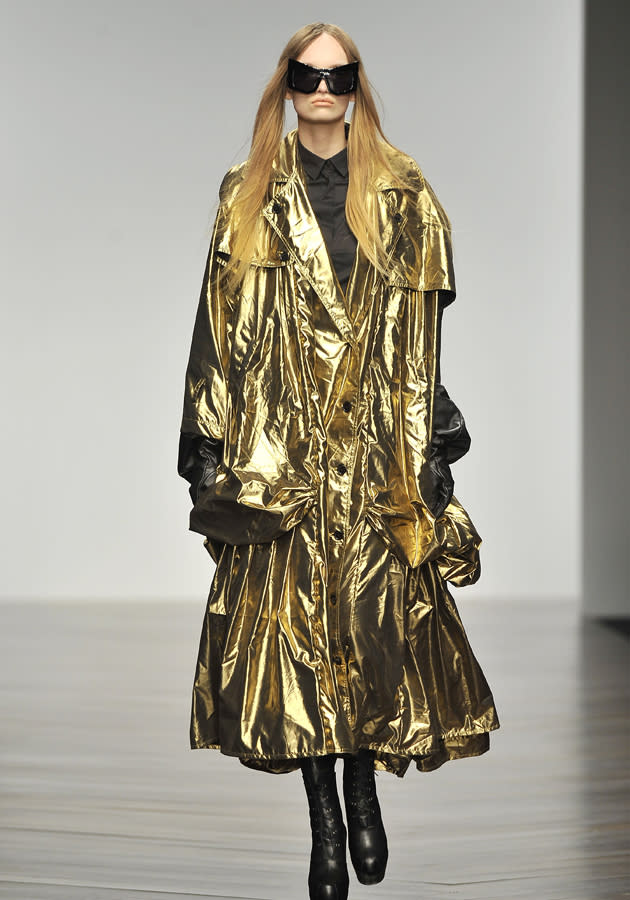<b><b>London Fashion Week AW13:</b> KTZ<br><br></b>Gold lame, sunglasses and bunches - just one of the looks that caught everyone's eye on day one at LFW.<br><br>©Rex<b><br><br></b>