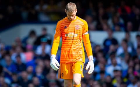 Manchester United goalkeeper David De Gea reacts during the English Premier League soccer match between Everton and Manchester United - Credit: REX