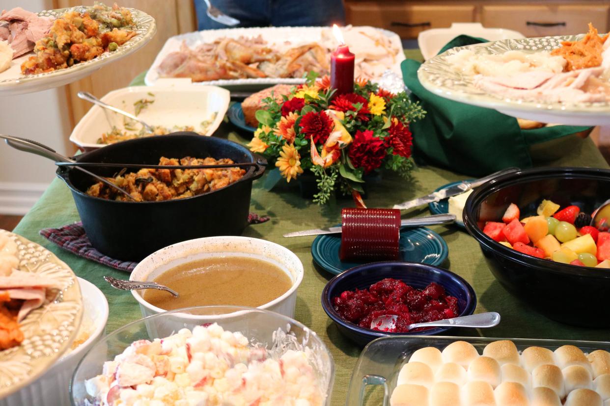 christmas potluck spread on table
