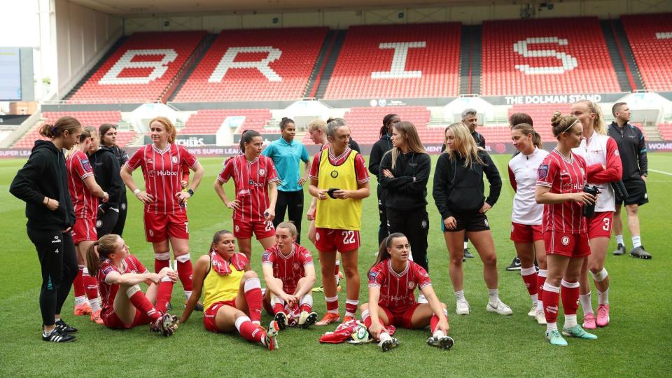 Bristol City players on the pitch after the final whistle of their last WSL match