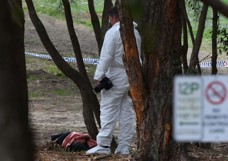 A homicide investigation has been launched after the discovery of a woman’s body near a children’s playground at Buffalo Creek Reserve. Source: AAP