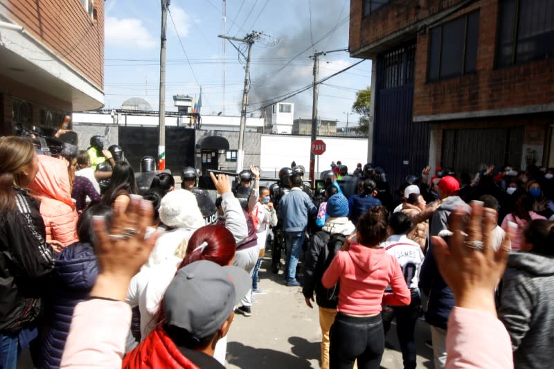 A view of smoke coming out of La Modelo prison after a riot by prisoners demanding the government to take healthcare measures against the spread of the coronavirus disease (COVID-19), in Bogota