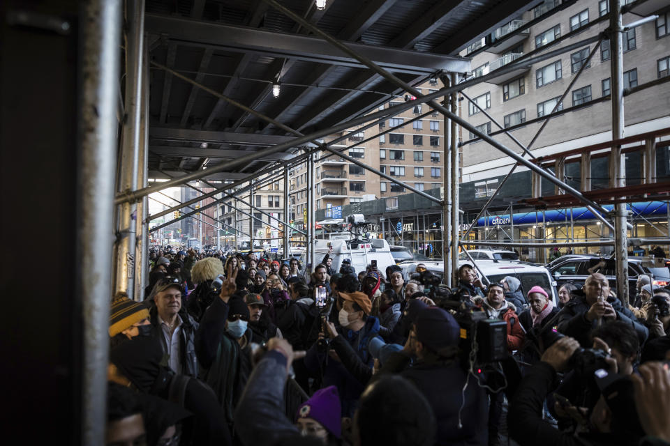 A crowded line of people wait to enter Housing Works Cannabis Co., New York's first legal cannabis dispensary at 750 Broadway in Noho on Thursday, Dec. 29, 2022, in New York. Housing Works Cannabis Co. is a recipient of New York State's social equity license initiative and the first legal cannabis dispensary to open in the state. (AP Photo/Stefan Jeremiah)