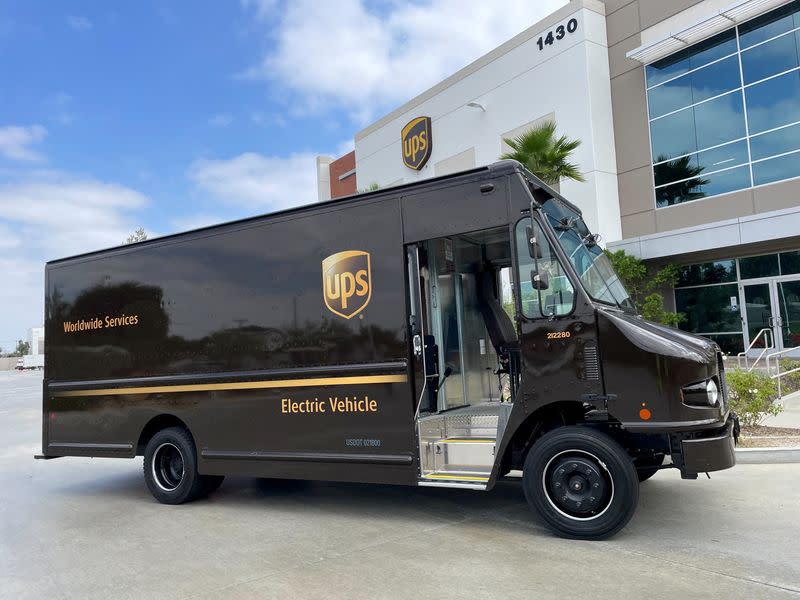 FILE PHOTO: United Parcel Service's (UPS) newly launched electric delivery truck is seen in Compton