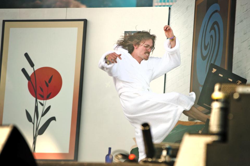 Marc Rebillet performs on the Coachella Stage during the Coachella Valley Music and Arts Festival in Indio, Calif., on Saturday, April 15, 2023.