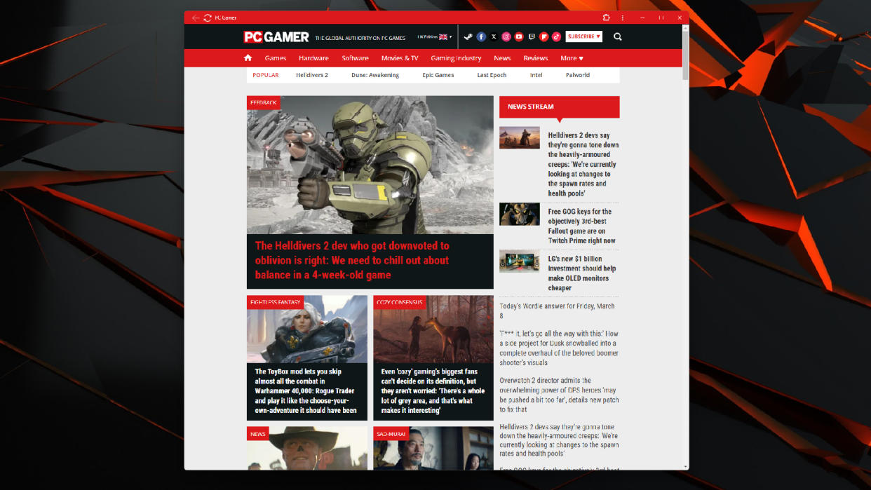  The PC Gamer web app, created with the latest build of Google Canary. 