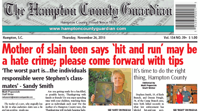 In 2015, The Hampton County Guardian pleaded with the community for information, answers and justice in the death of Stephen Smith - but to no avail.