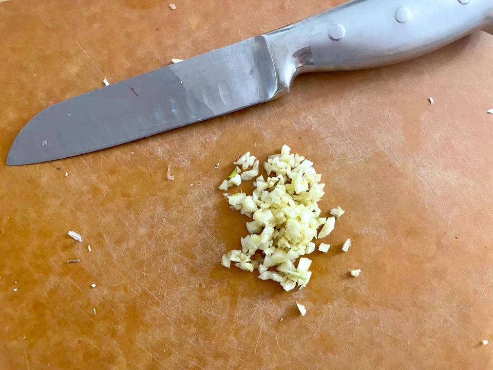 Minced garlic for Ina Garten's roasted rosemary potatoes