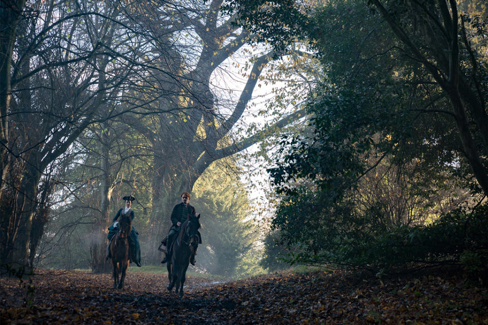 Hannah James as Geneva and Sam Heughan as Jamie Fraser in “Outlander.” (Photo: Starz)