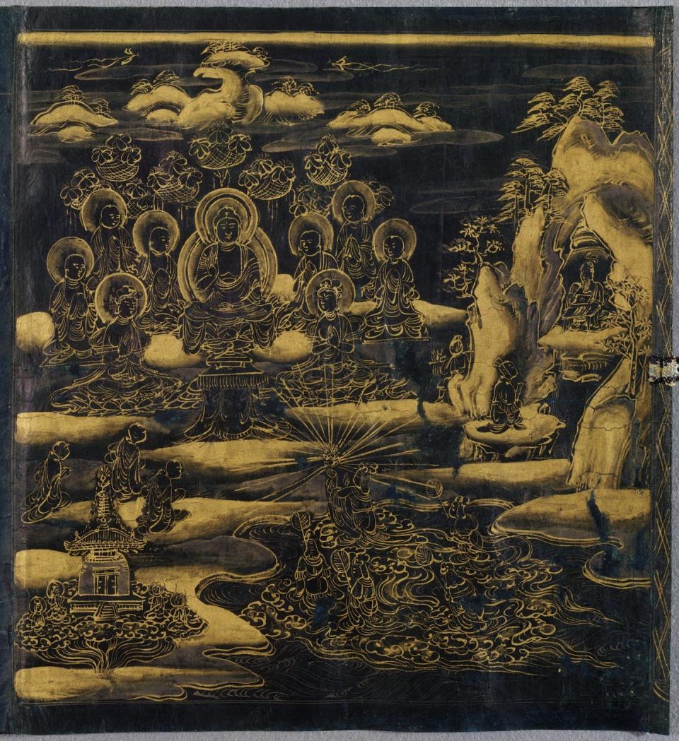 This scroll from the ‘Devadatta’ chapter of the Lotus Sutra depicts the 8-year-old daughter of the Dragon King emerging from her palace beneath the sea to offer a precious, radiant jewel to the Buddha on Eagle Peak. <a href="https://www.metmuseum.org/art/collection/search/44851" rel="nofollow noopener" target="_blank" data-ylk="slk:The Metropolitan Museum of Art;elm:context_link;itc:0;sec:content-canvas" class="link ">The Metropolitan Museum of Art</a>